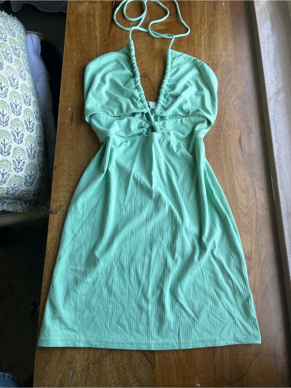 Love Tree Mint Halter Ribbed Mini Dress